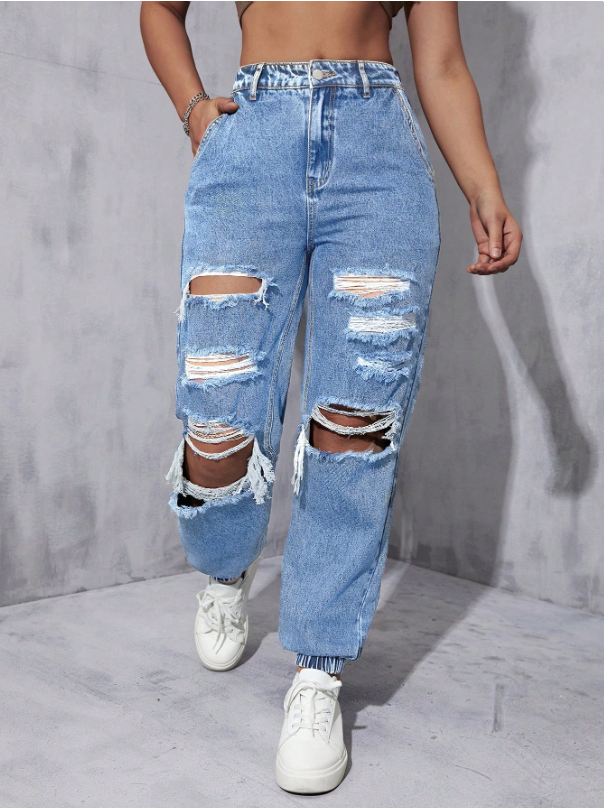 Jeans joggers de talle alto desgarro