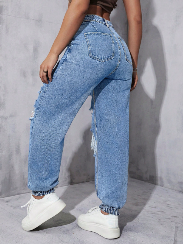 Jeans joggers de talle alto desgarro