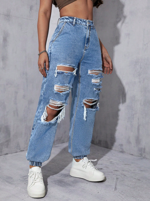 Jeans joggers de talle alto desgarro